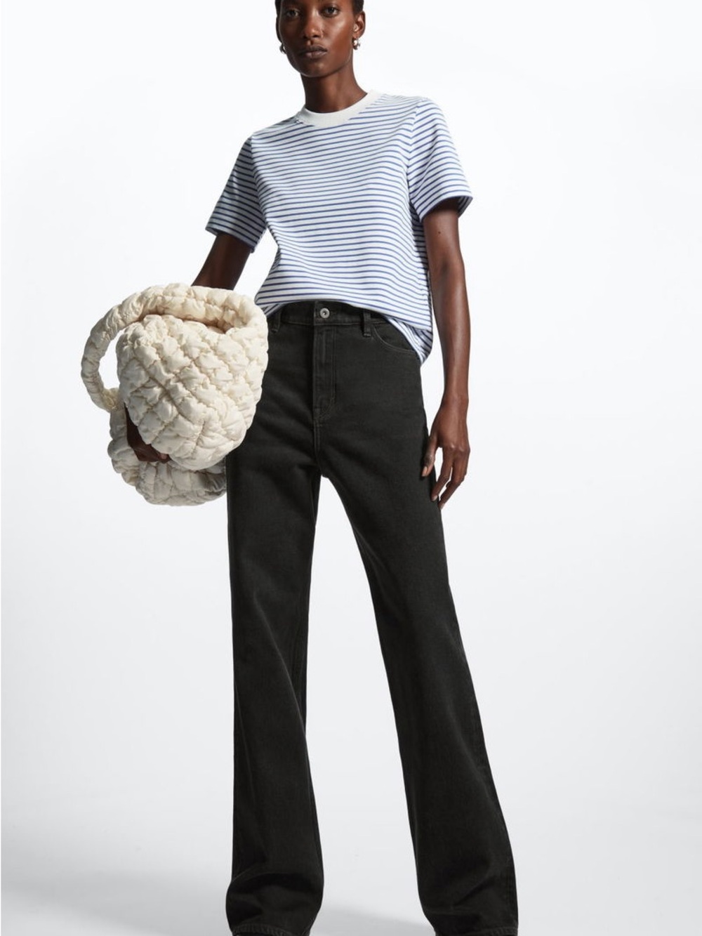 COS White Tee with Blue Horizontal Stripes - Picture 4 of 7